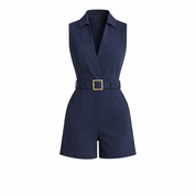 Ivy Waverly | Belted Sleeveless White Romper
