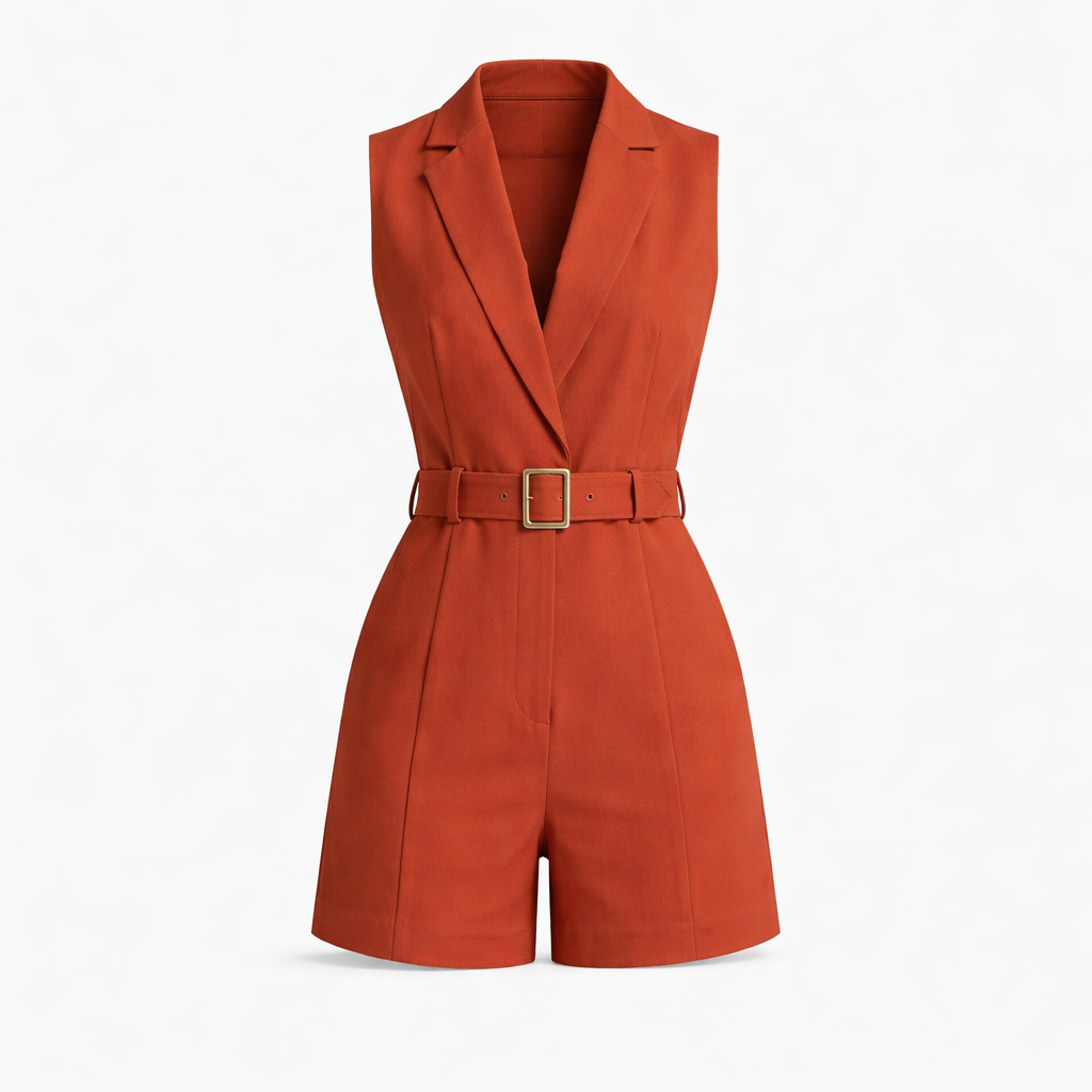 Ivy Waverly | Belted Sleeveless White Romper