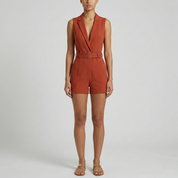 Ivy Waverly | Belted Sleeveless White Romper