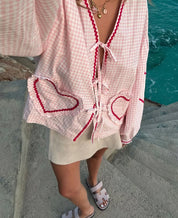 Lindsey Logan | Heart Detail Gingham Blouse For Women