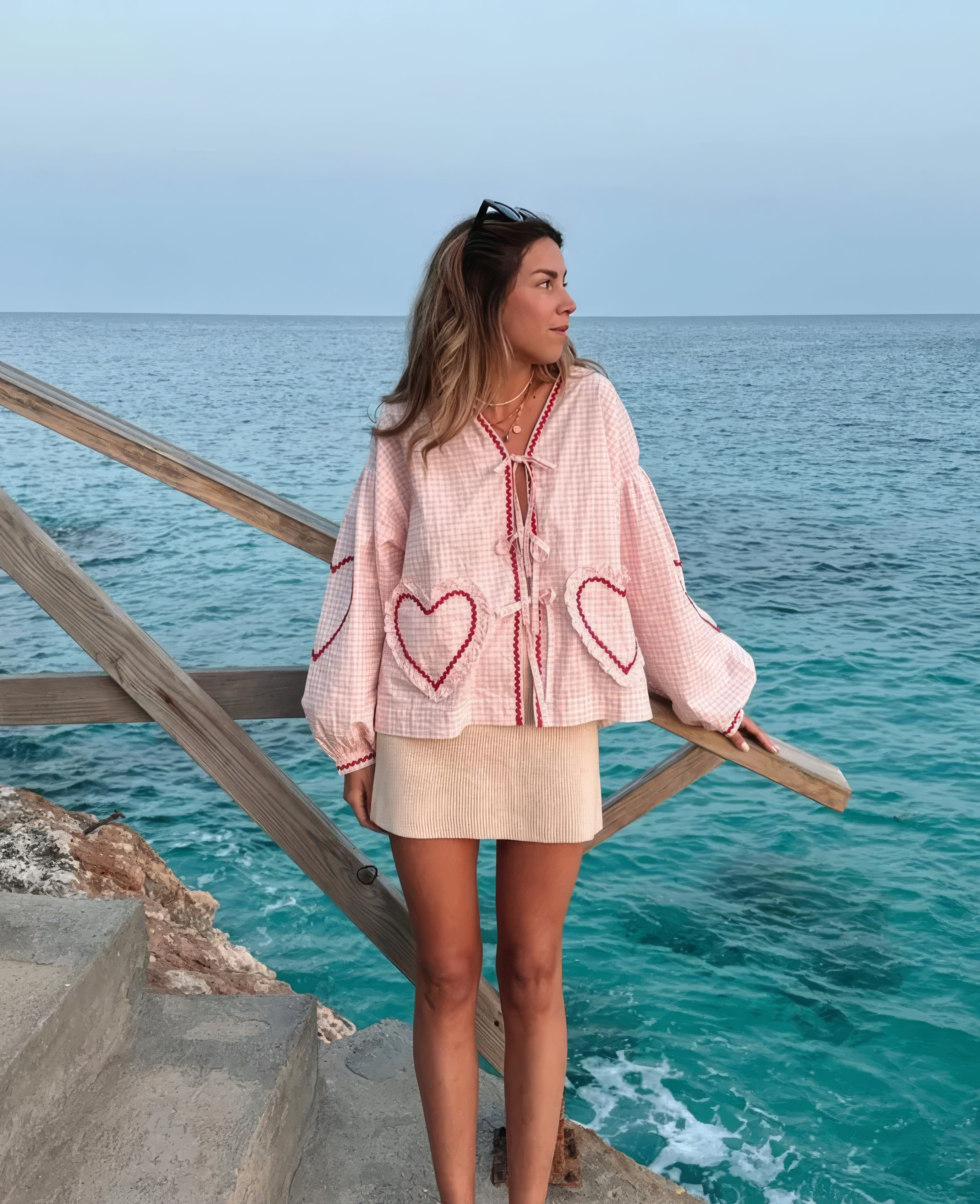 Lindsey Logan | Heart Detail Gingham Blouse For Women
