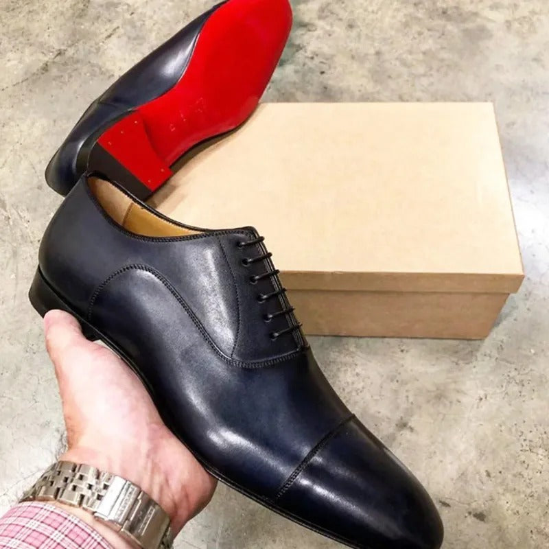 Dorian Whitfield | Navy Blue Oxford Cap Toe Dress Shoes for Men