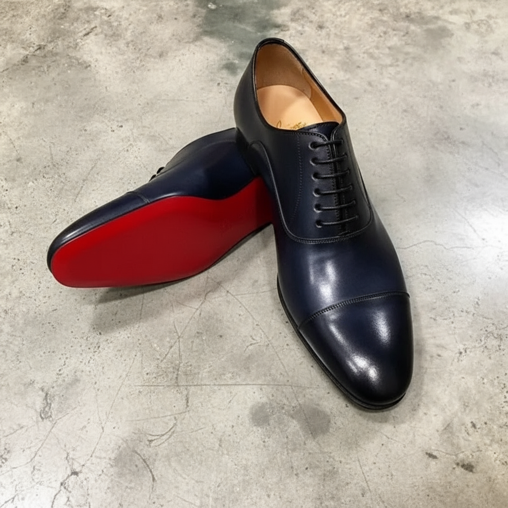 Dorian Whitfield | Navy Blue Oxford Cap Toe Dress Shoes for Men