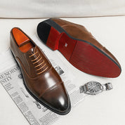 Dorian Whitfield | Navy Blue Oxford Cap Toe Dress Shoes for Men