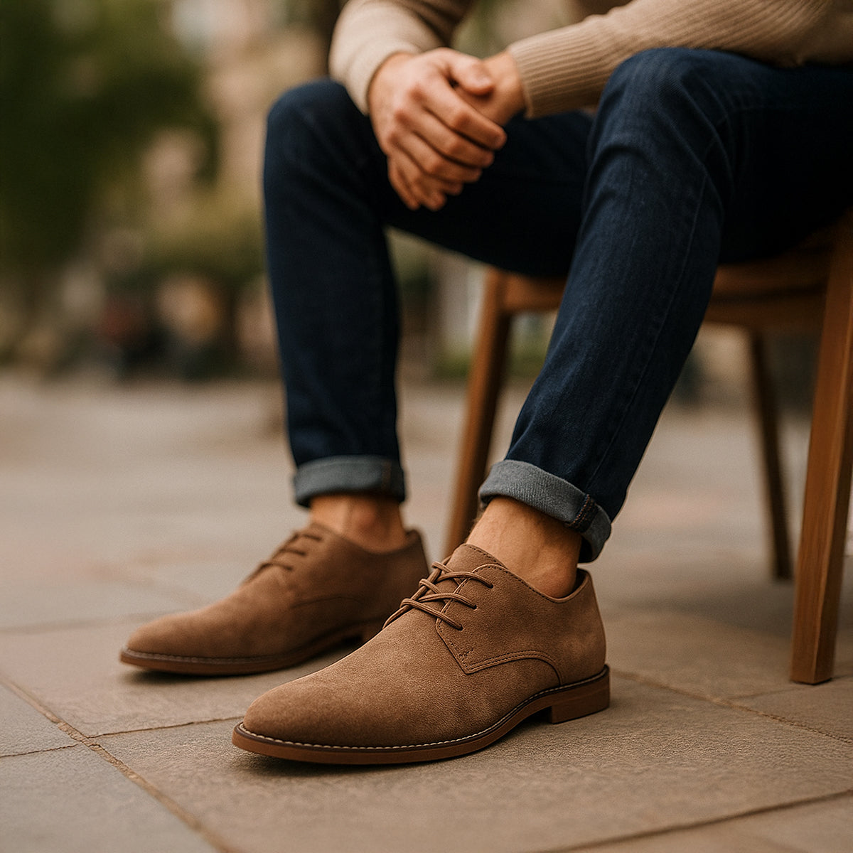 Bastian Renoire | Brown Suede Lace-Up Oxford Shoes for Men