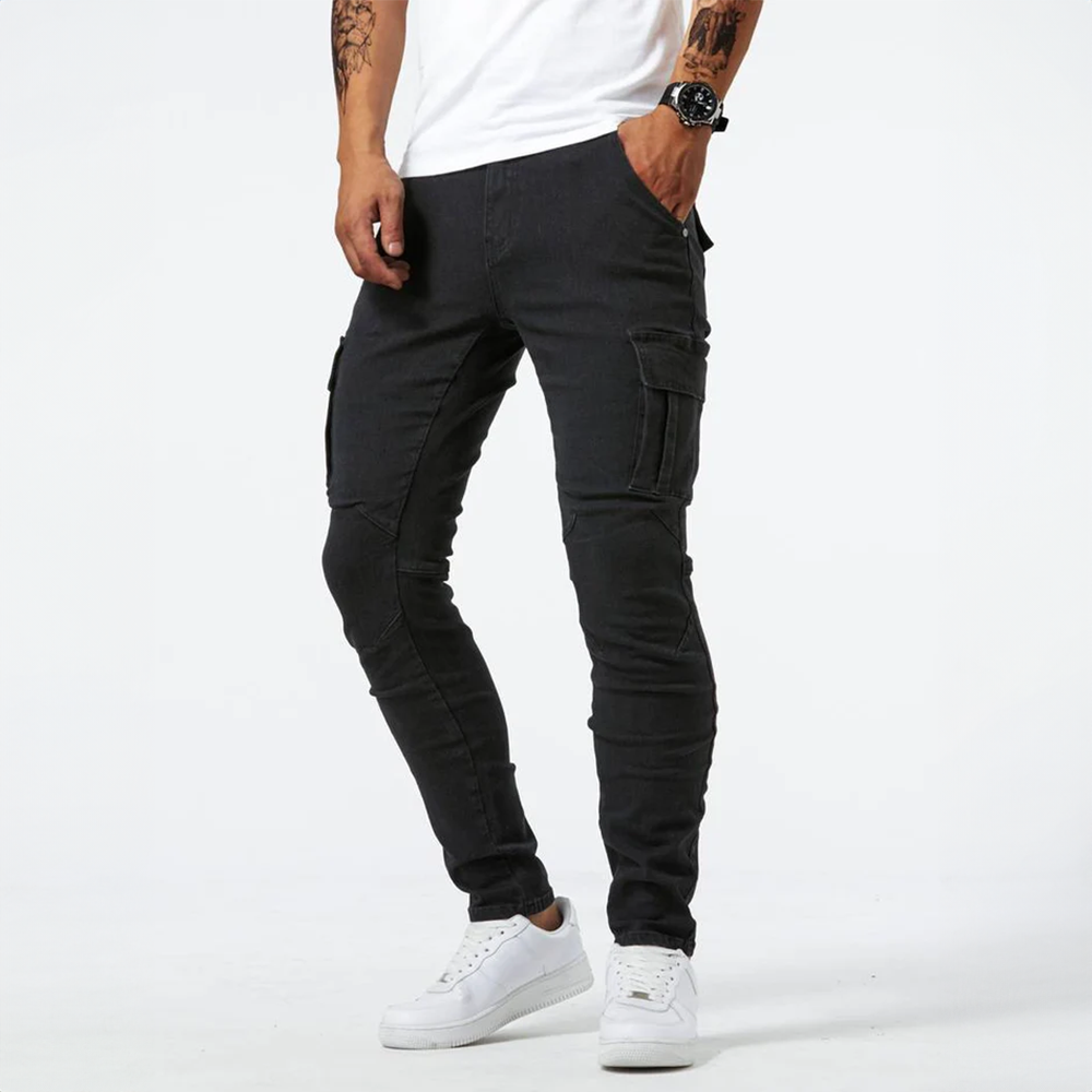 Leonardo Vieri | Slim Fit Grey Cargo Jeans for Men