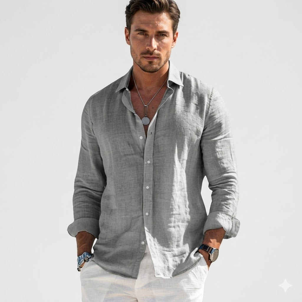 Lorenzo Beaumont | Grey Linen Long-Sleeve Shirt for Men
