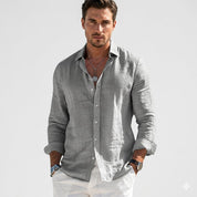 Lorenzo Beaumont | Grey Linen Long-Sleeve Shirt for Men