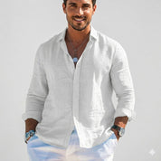 Lorenzo Beaumont | Grey Linen Long-Sleeve Shirt for Men