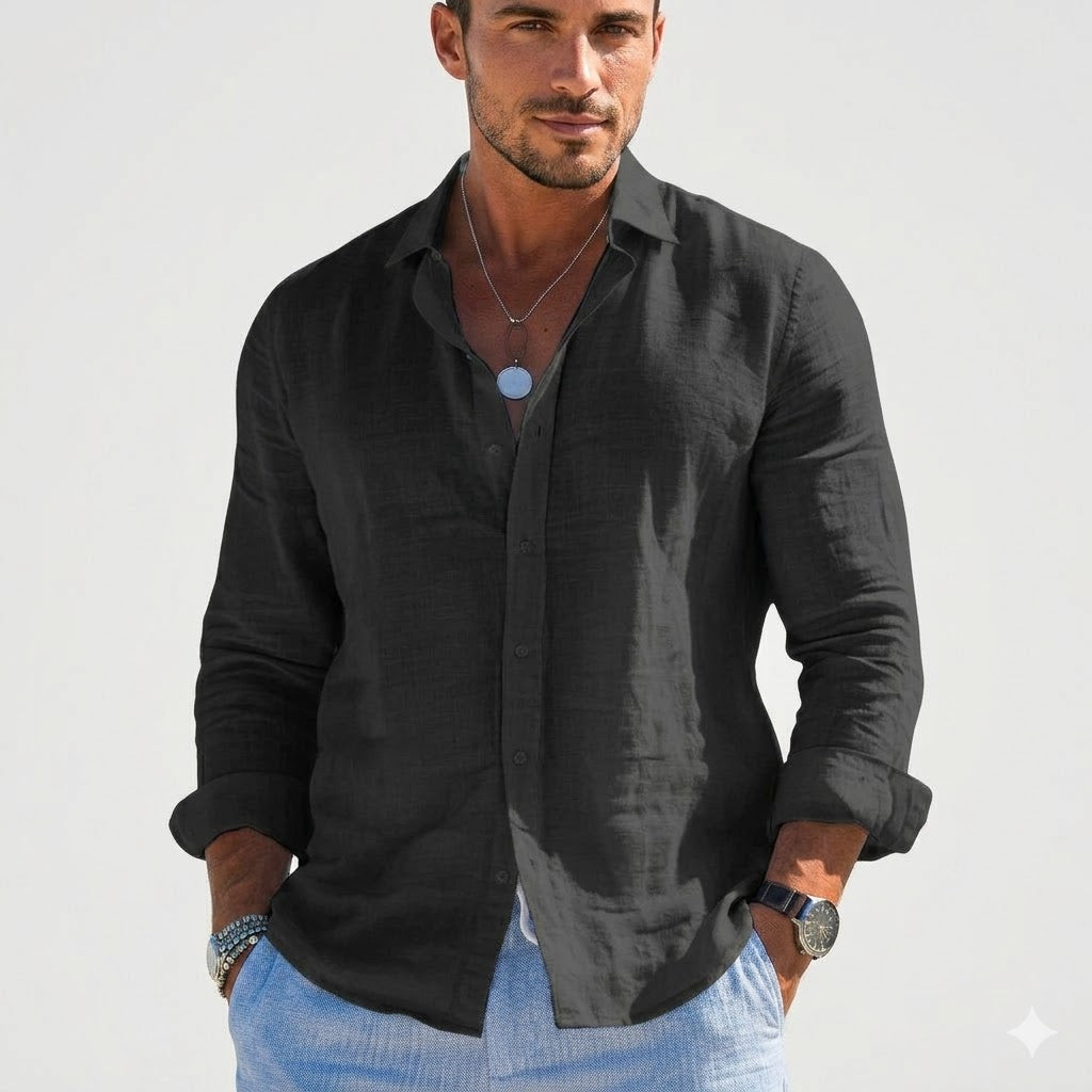 Lorenzo Beaumont | Grey Linen Long-Sleeve Shirt for Men