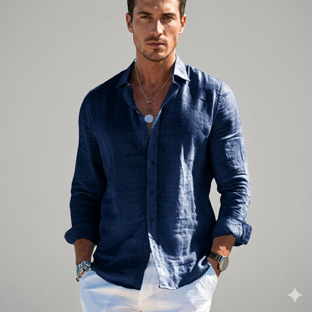 Lorenzo Beaumont | Grey Linen Long-Sleeve Shirt for Men