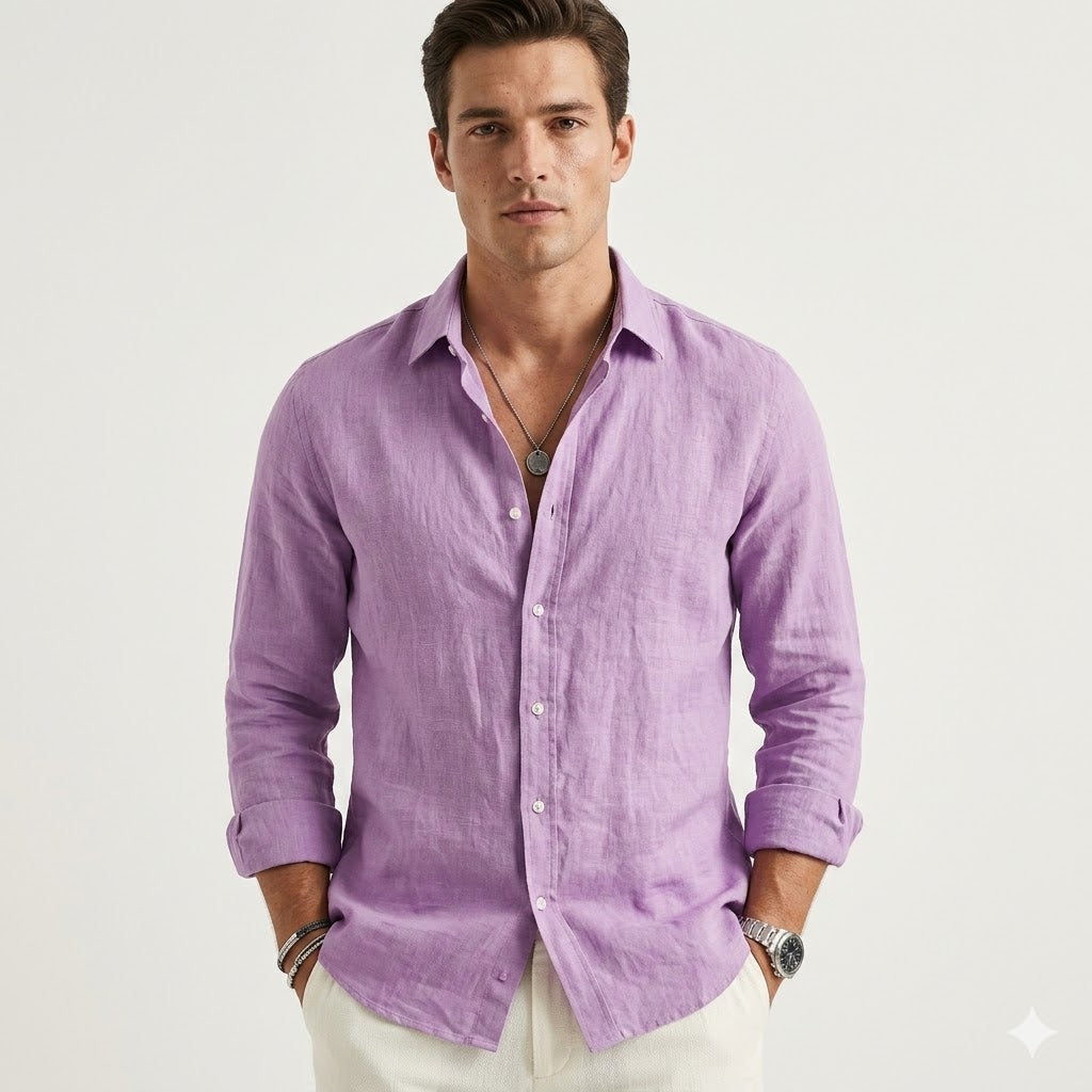 Lorenzo Beaumont | Grey Linen Long-Sleeve Shirt for Men