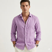 Lorenzo Beaumont | Grey Linen Long-Sleeve Shirt for Men
