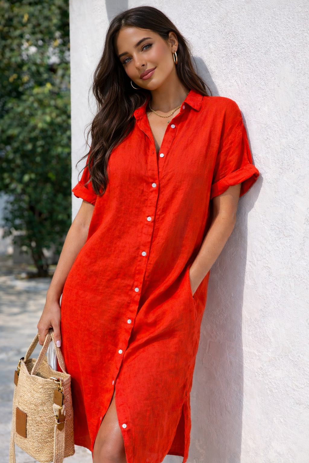 Charlotte Monroe | Linen Shirt Midi Dress For Women