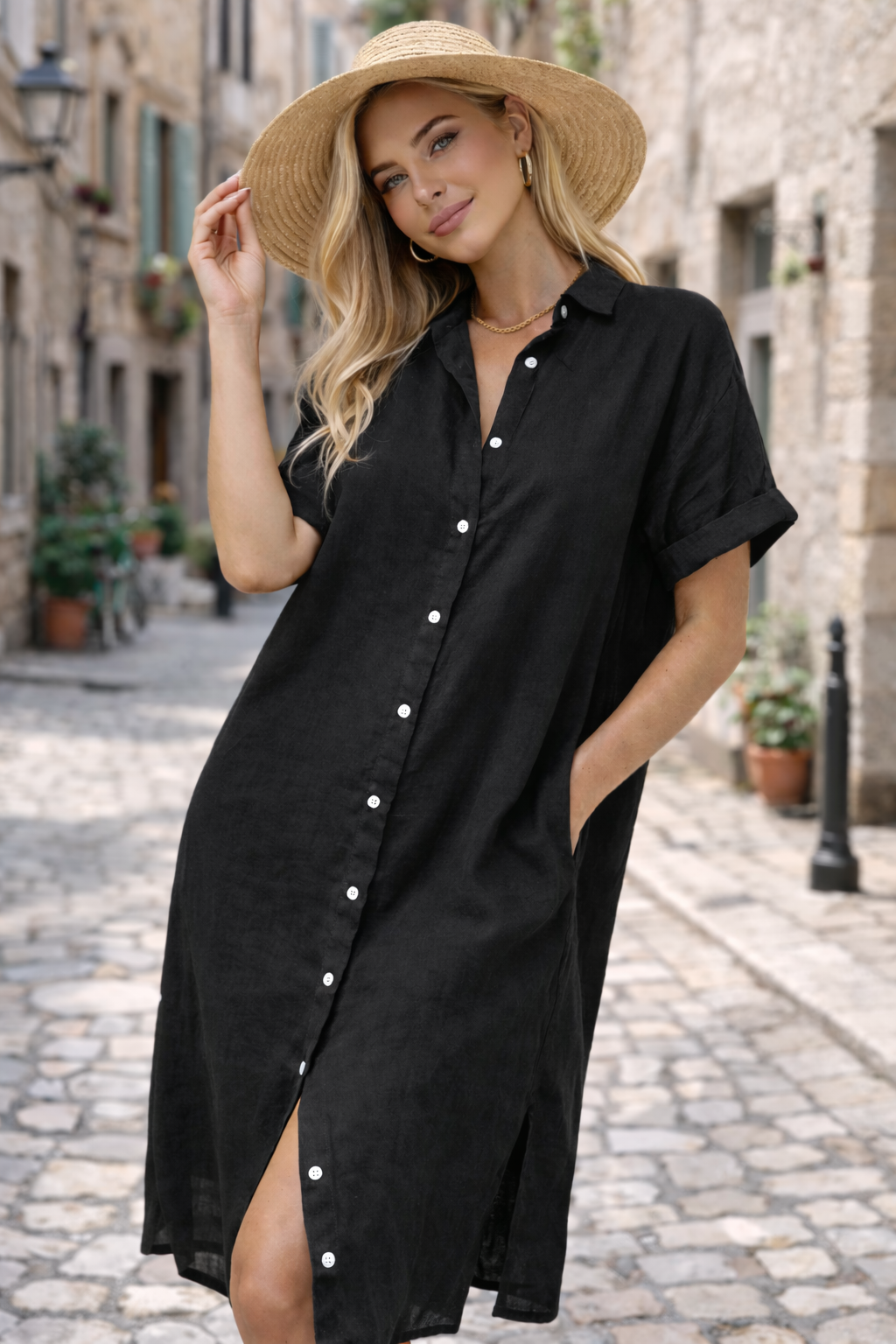 Charlotte Monroe | Linen Shirt Midi Dress For Women