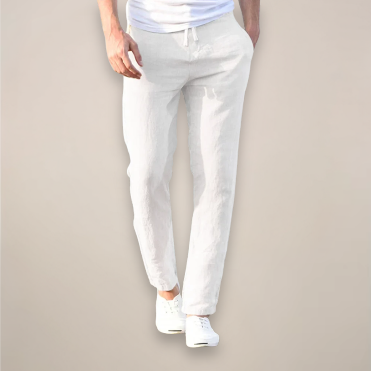 Luca Bellini | White Linen Drawstring Trousers for Men