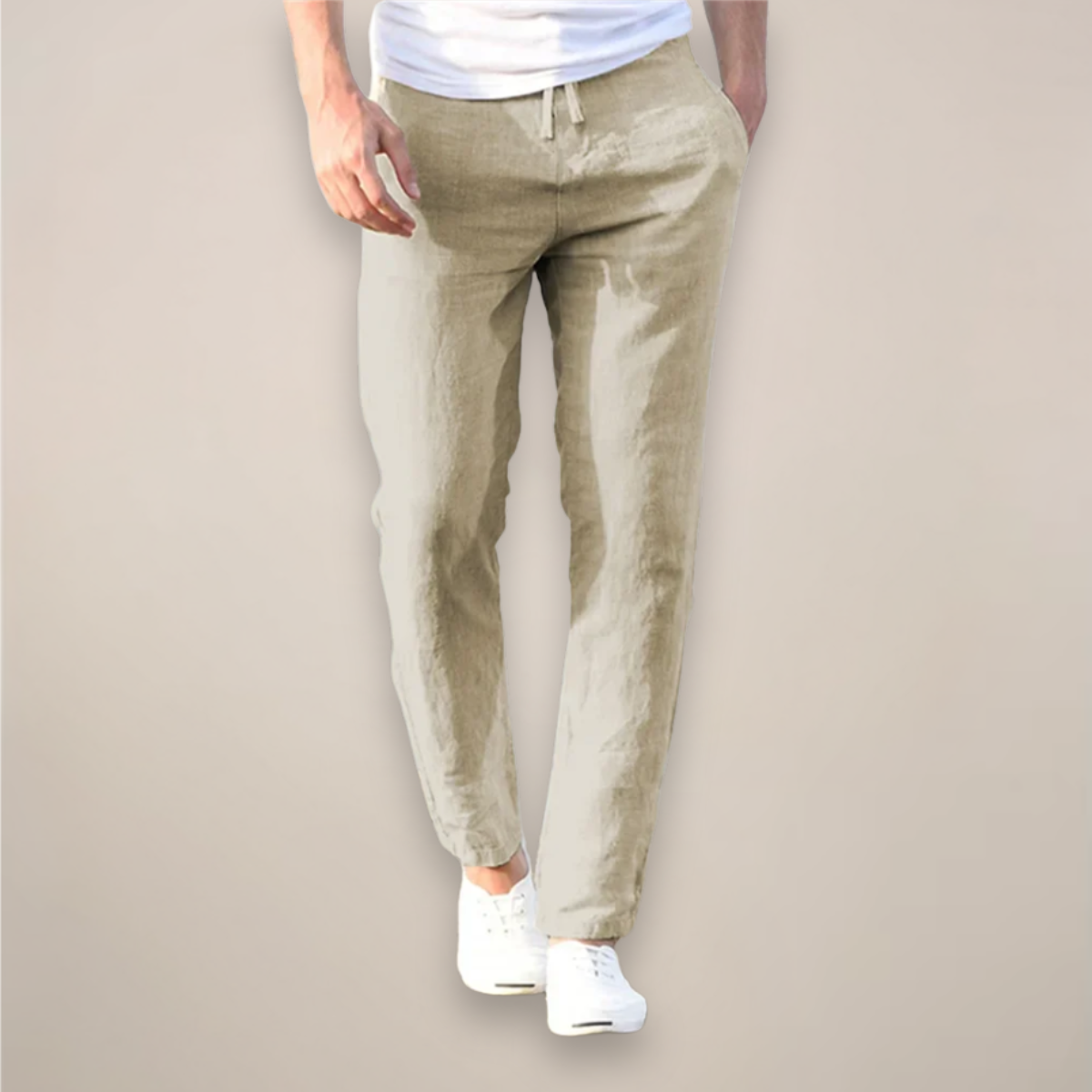 Luca Bellini | White Linen Drawstring Trousers for Men