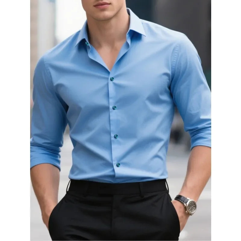 Bastian Fontaine | Slim Fit Blue Business Shirt for Men