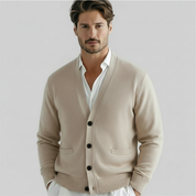 Edmund Galveston | Men's Beige Button-Front Knit Cardigan