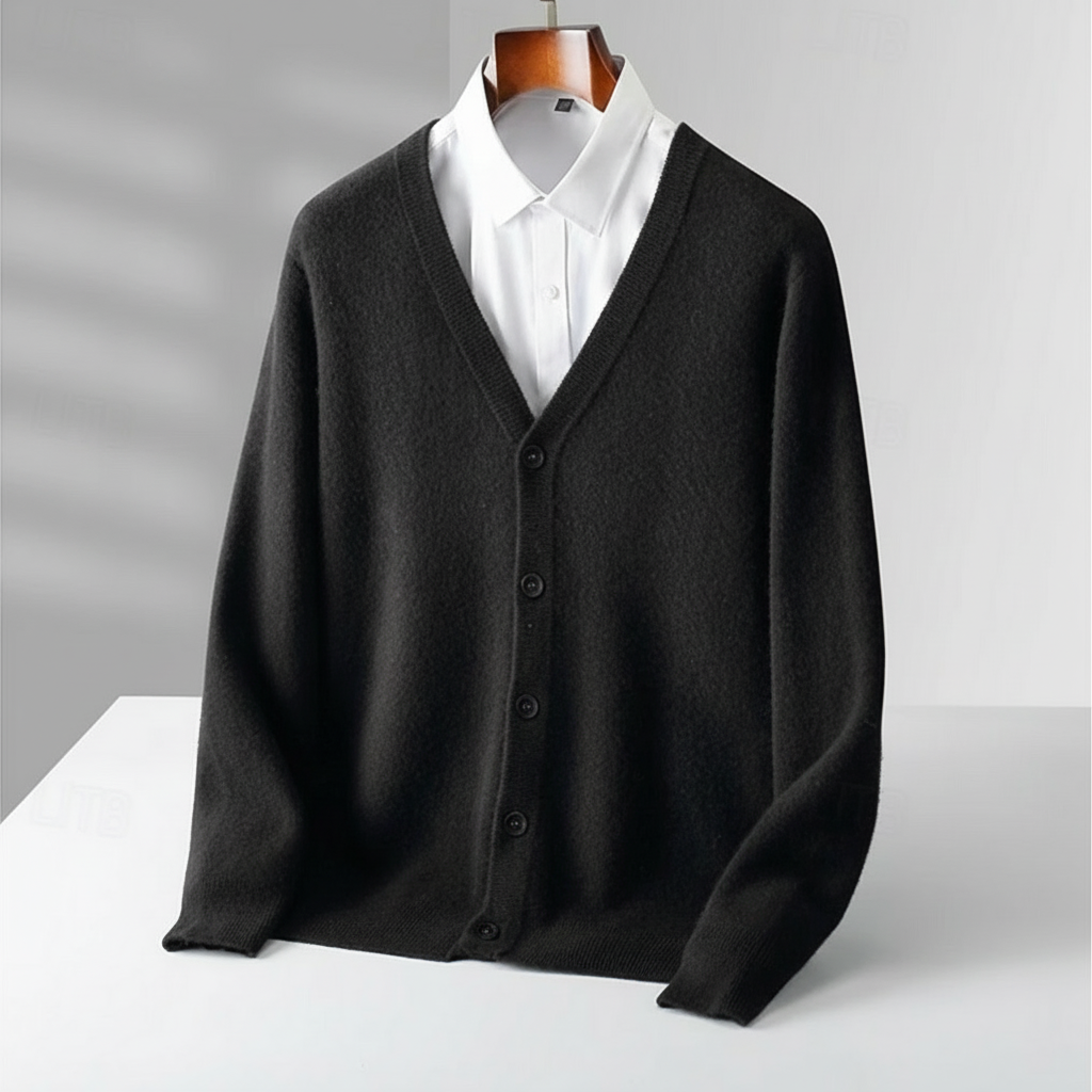 Edmund Galveston | Men's Beige Button-Front Knit Cardigan