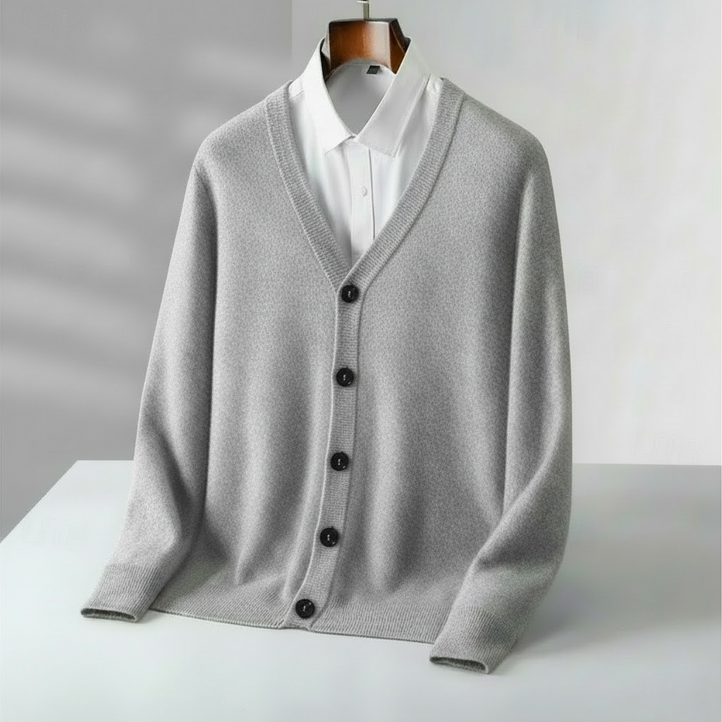 Edmund Galveston | Men's Beige Button-Front Knit Cardigan