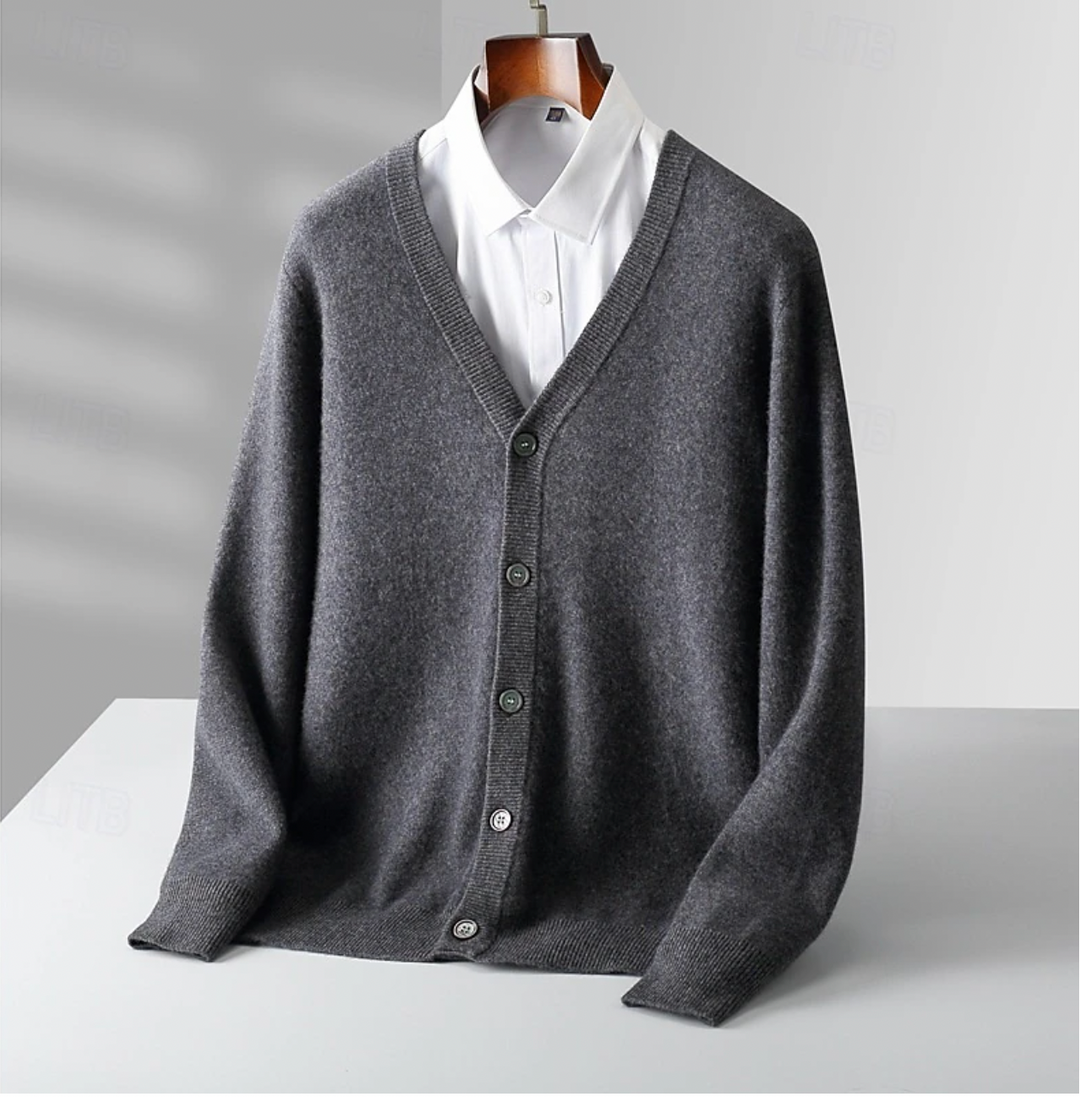 Edmund Galveston | Men's Beige Button-Front Knit Cardigan