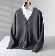 Edmund Galveston | Men's Beige Button-Front Knit Cardigan