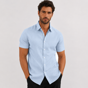 Bastian Lefèvre | Light Blue Linen Short Sleeve Shirt for Men