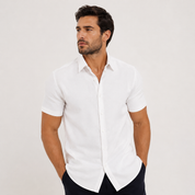 Bastian Lefèvre | Light Blue Linen Short Sleeve Shirt for Men