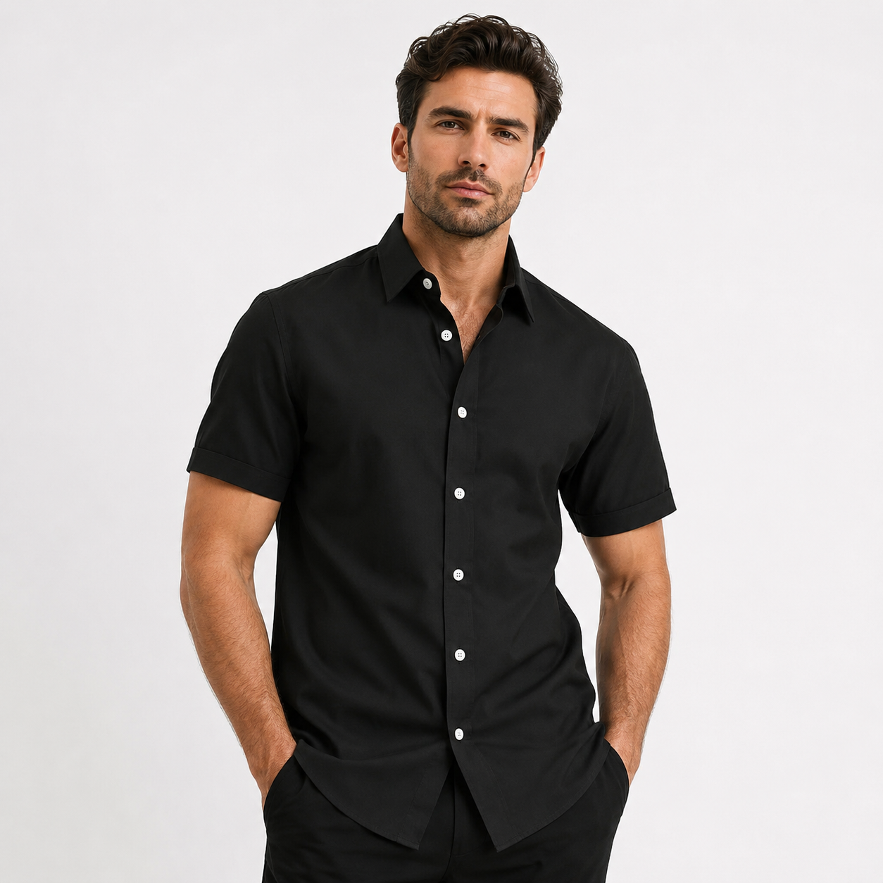 Bastian Lefèvre | Light Blue Linen Short Sleeve Shirt for Men