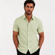 Bastian Lefèvre | Light Blue Linen Short Sleeve Shirt for Men