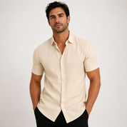 Bastian Lefèvre | Light Blue Linen Short Sleeve Shirt for Men
