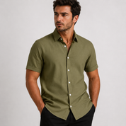 Bastian Lefèvre | Light Blue Linen Short Sleeve Shirt for Men