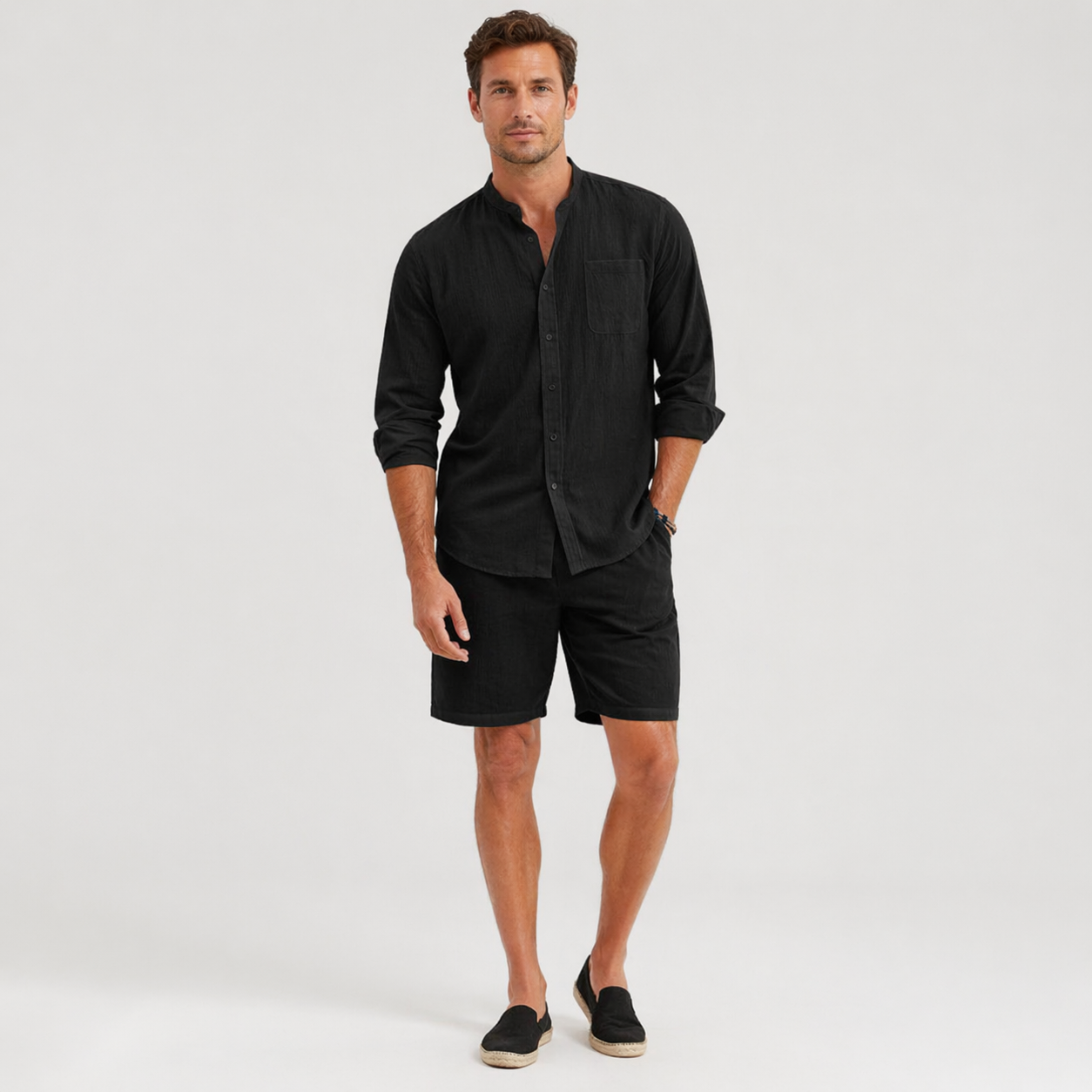 Donovan Ashleigh | Men's Black Linen Shirt and Shorts Set