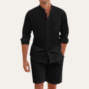 Donovan Ashleigh | Men's Black Linen Shirt and Shorts Set