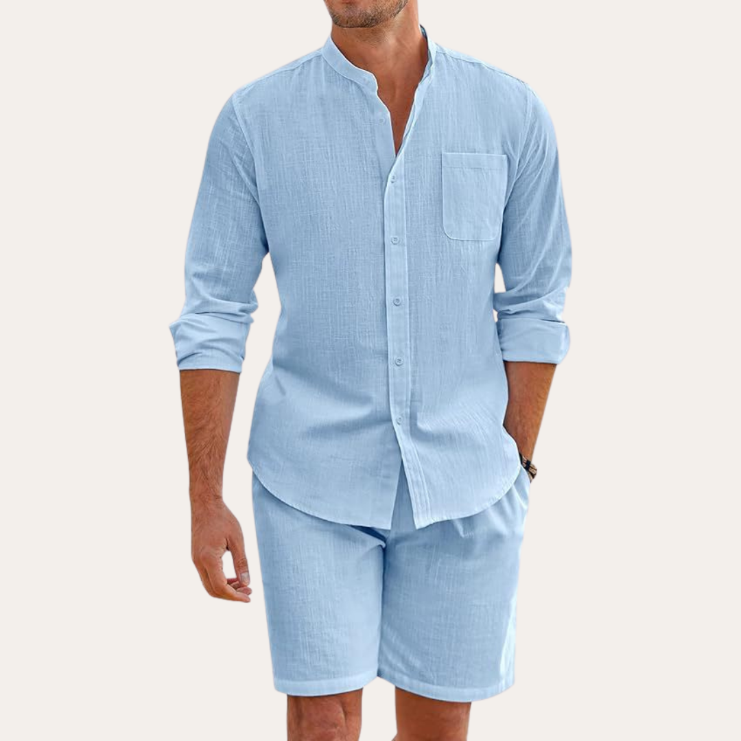 Donovan Ashleigh | Men's Black Linen Shirt and Shorts Set