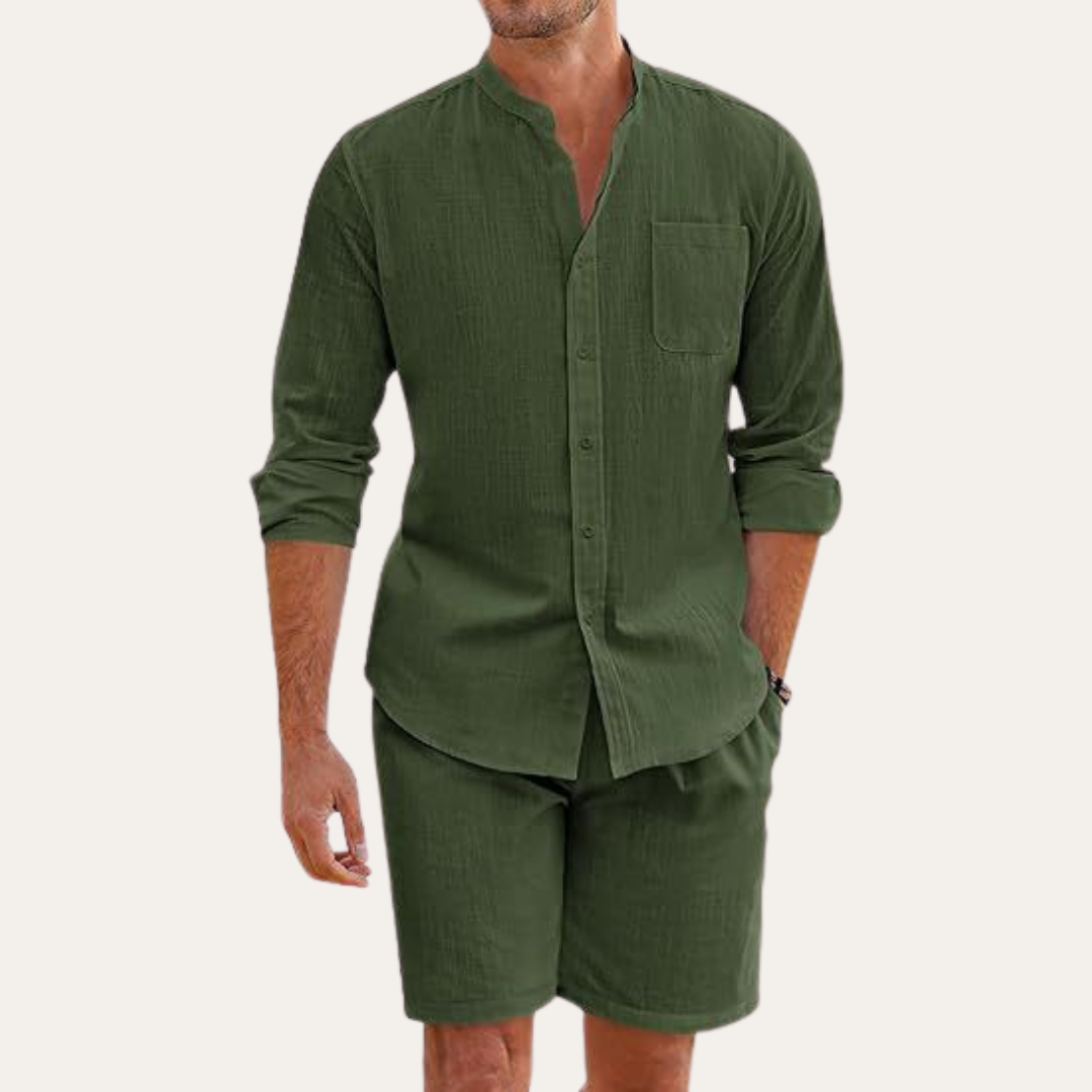 Donovan Ashleigh | Men's Black Linen Shirt and Shorts Set