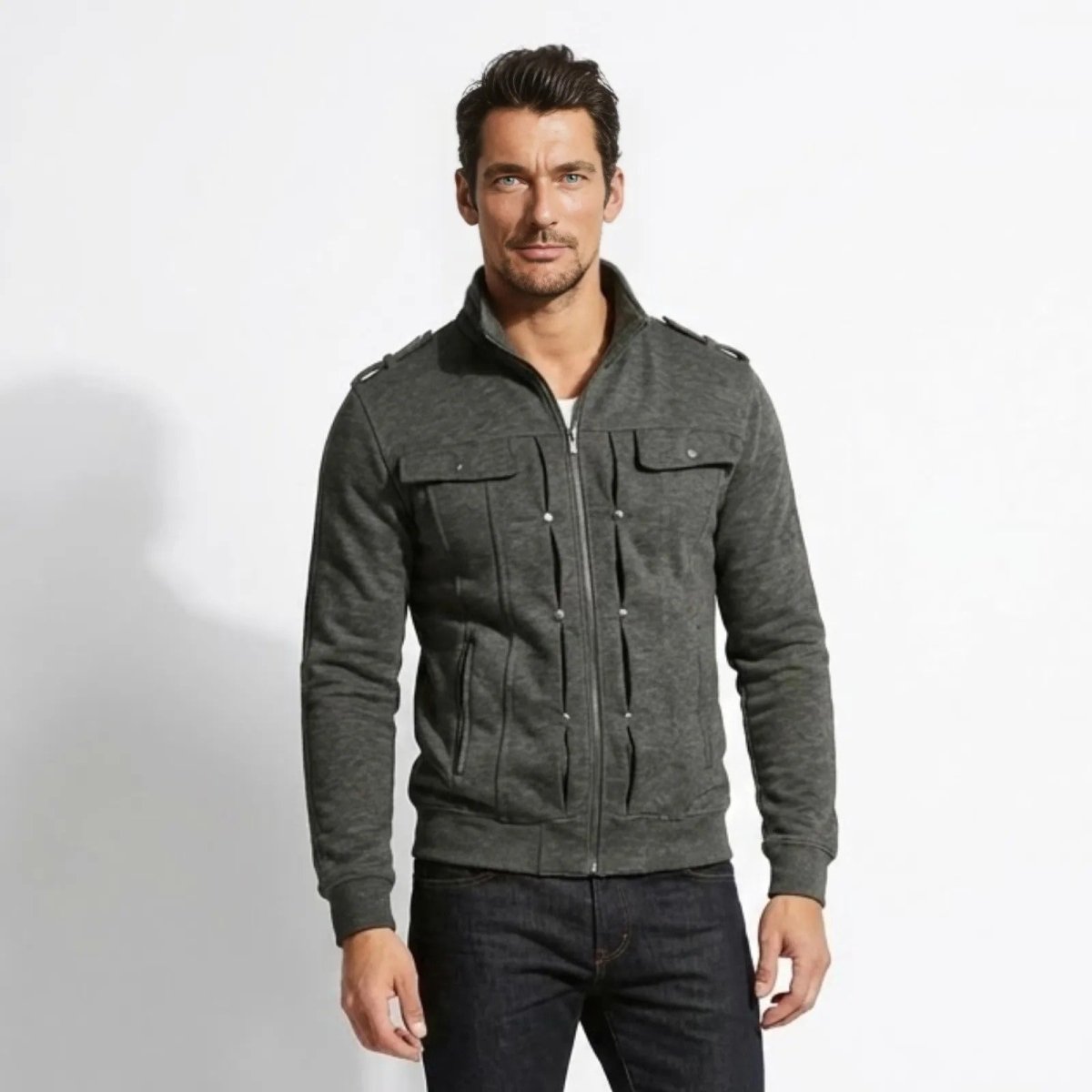 Armand Leclerc | Black Slim Fit Zip Jacket for Men