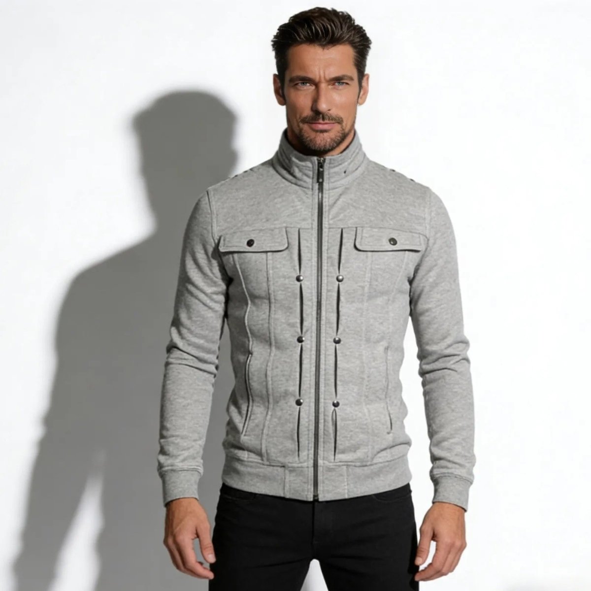 Armand Leclerc | Black Slim Fit Zip Jacket for Men