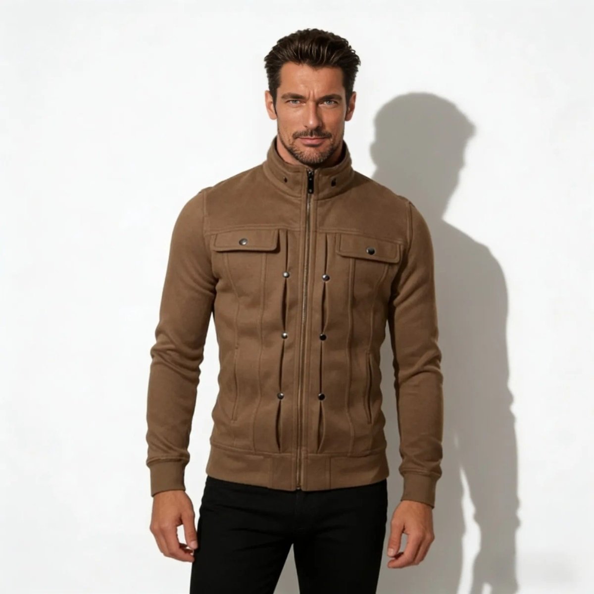 Armand Leclerc | Black Slim Fit Zip Jacket for Men