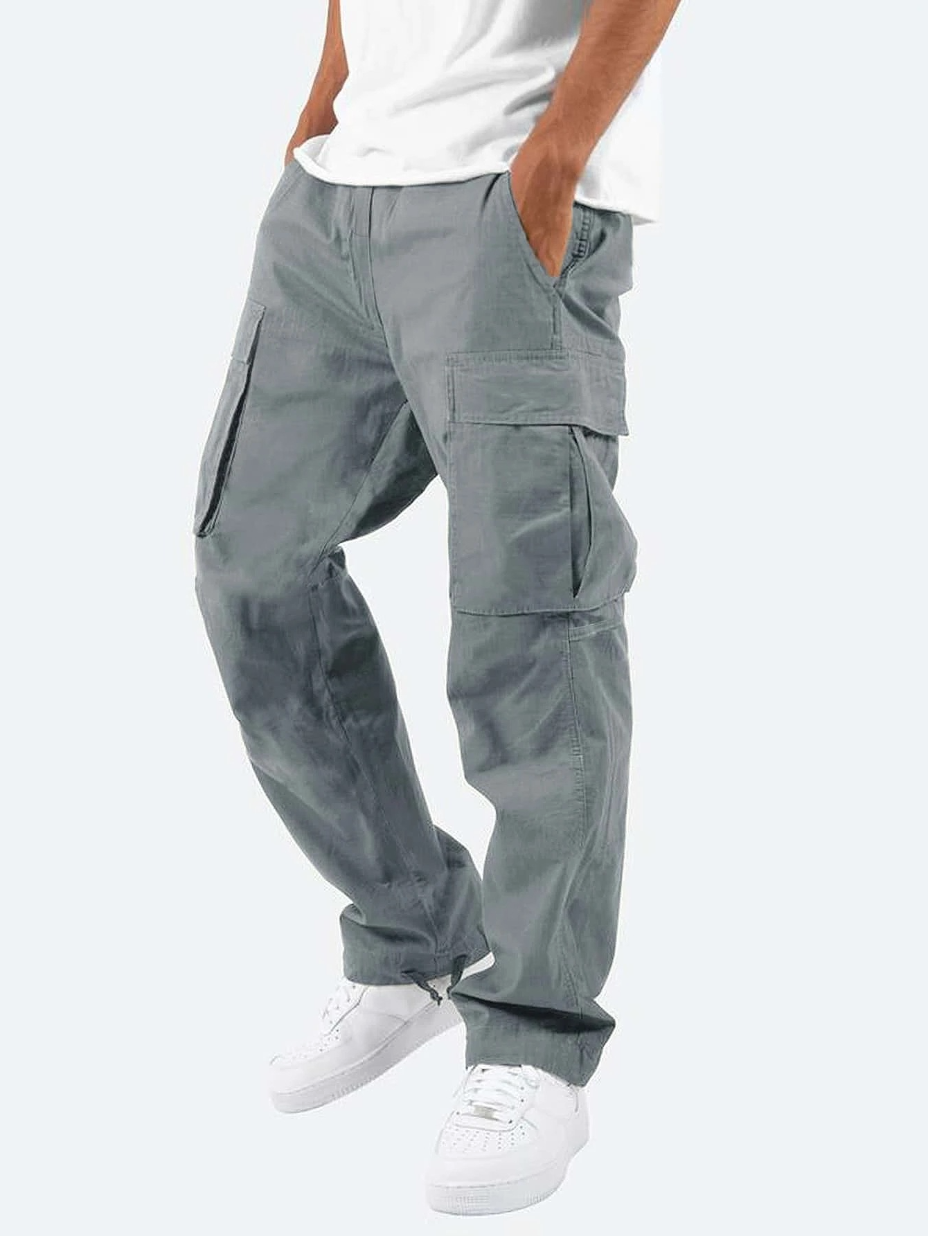 Aurelio Fontaine | Relaxed Fit Dark Grey Cargo Trousers for Men