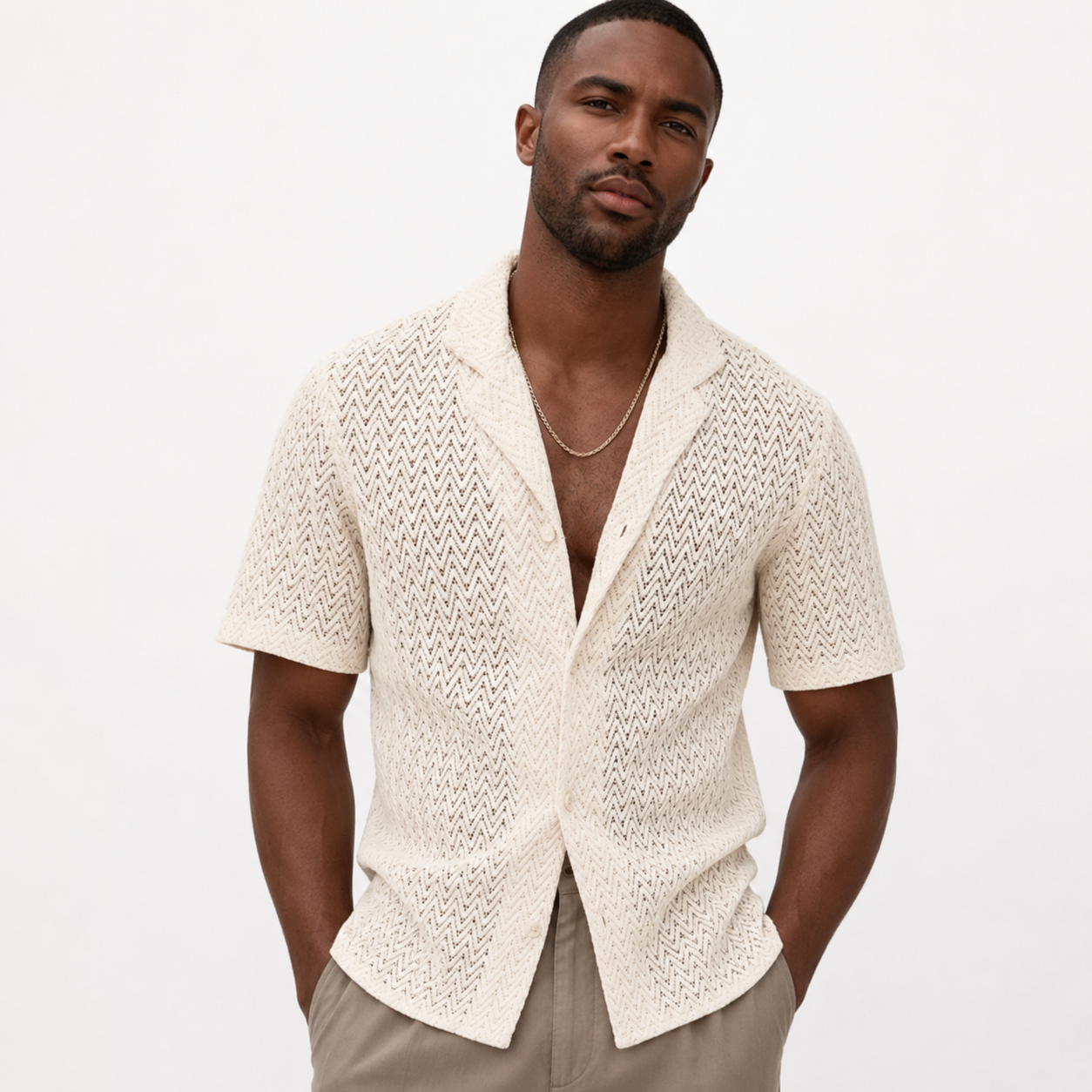 Luca Moretti | Textured Knit Summer Shirt For Men