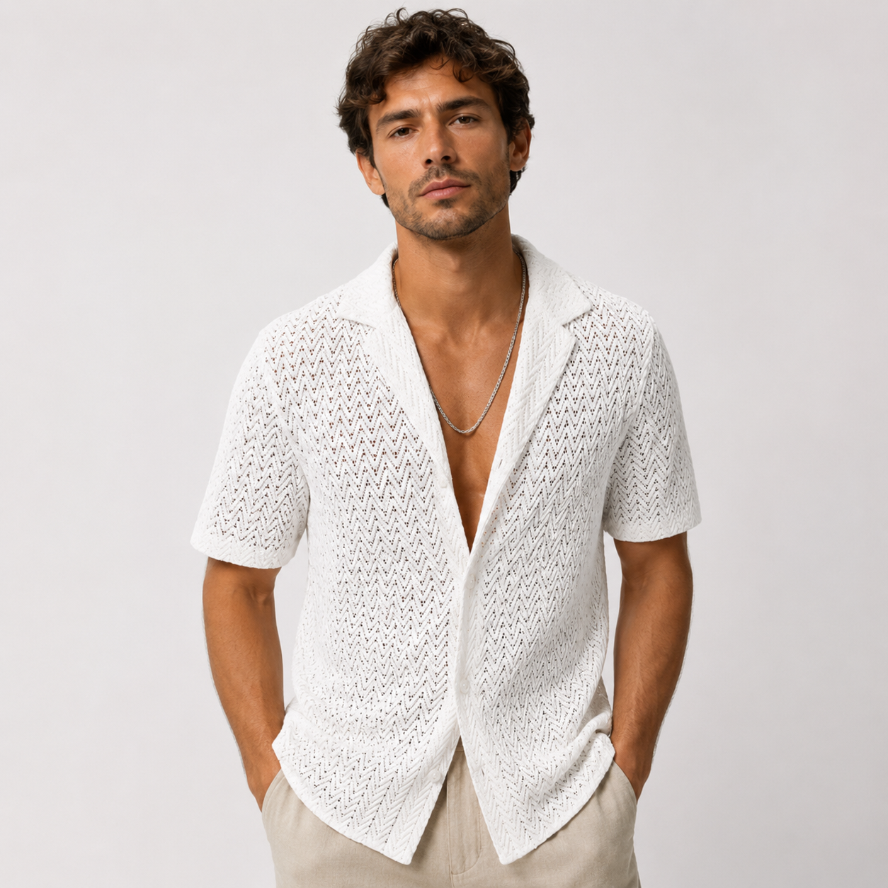 Luca Moretti | Textured Knit Summer Shirt For Men