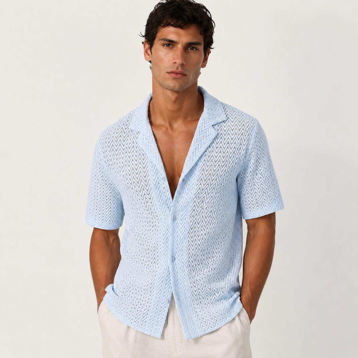 Luca Moretti | Textured Knit Summer Shirt For Men