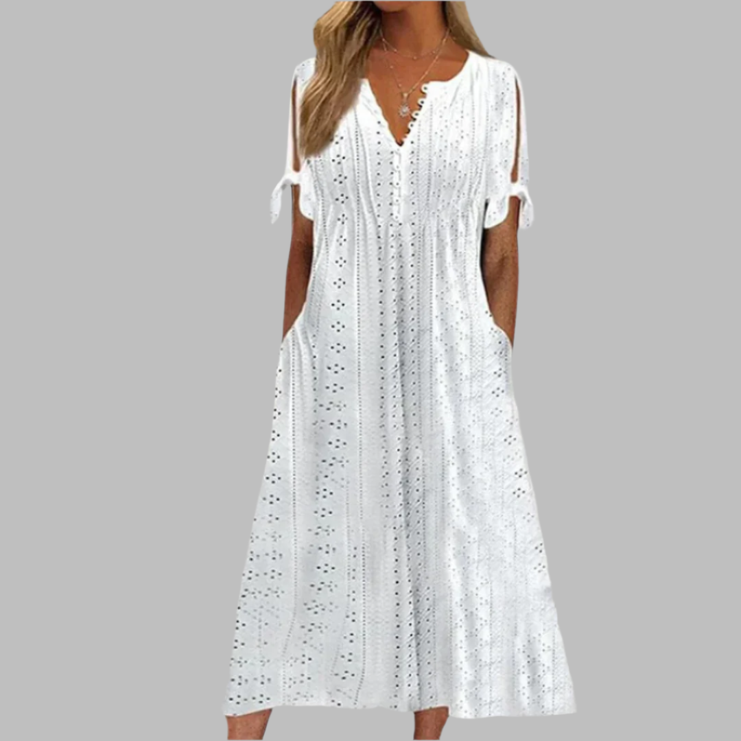 Elena Whitmore | White Broderie Maxi Dress For Women