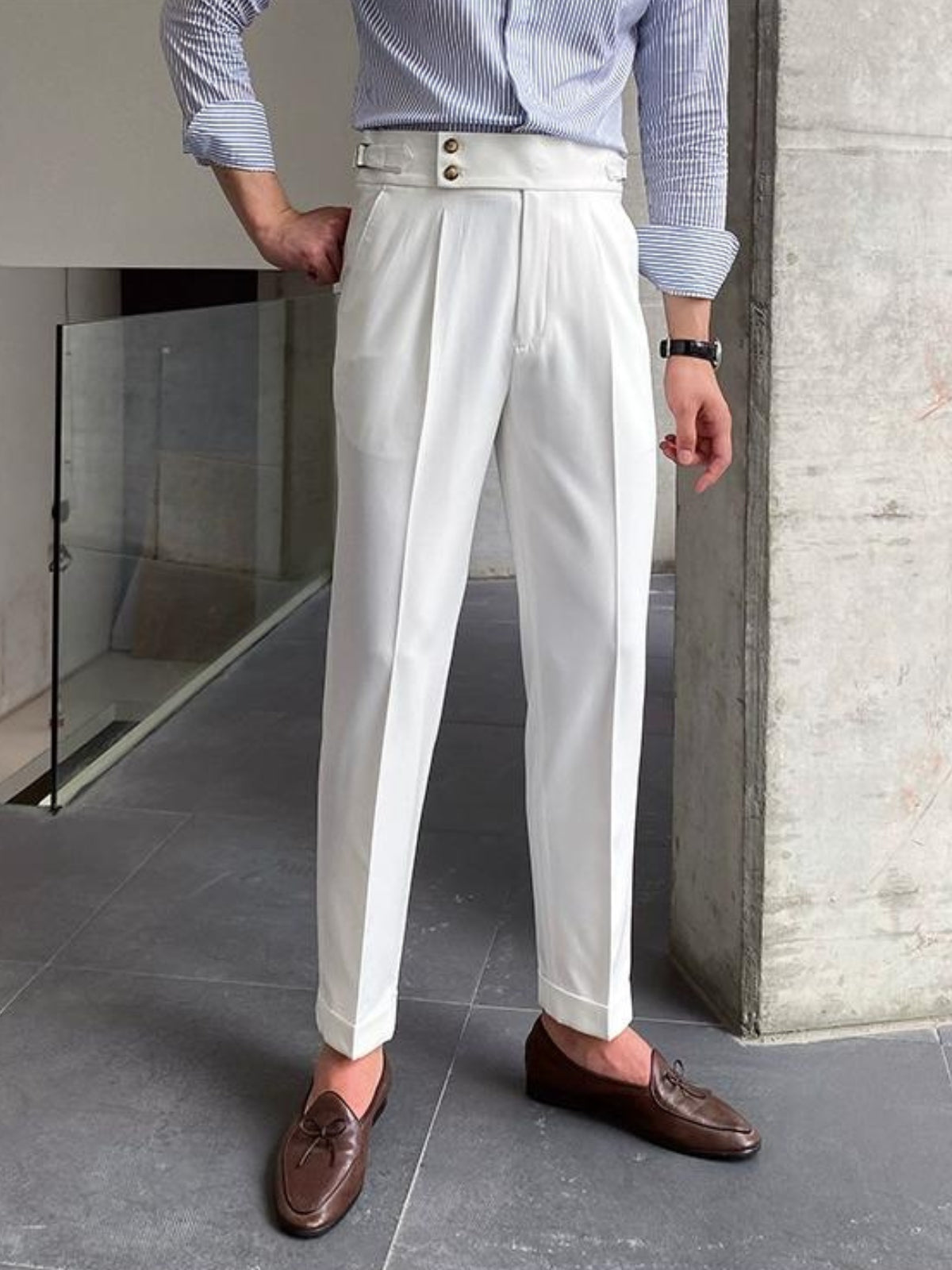 Florian Deschamps | Navy High-Waist Tailored Trousers for Men
