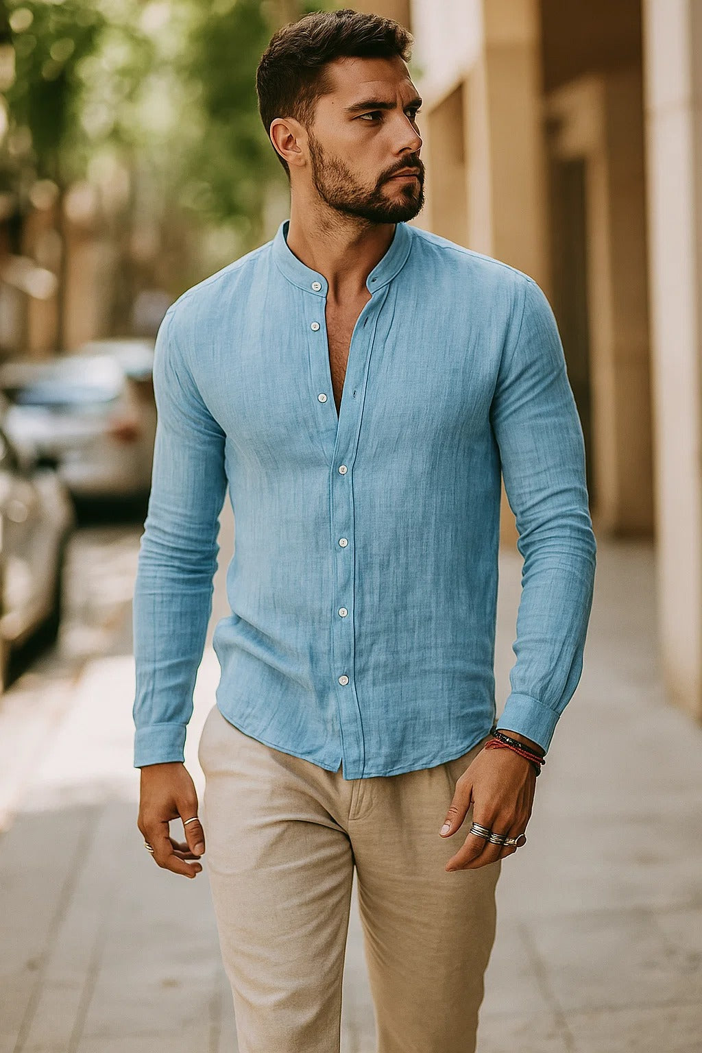 Florent Descartes | Premium Linen Mandarin Collar Shirt for Men
