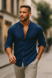 Florent Descartes | Premium Linen Mandarin Collar Shirt for Men
