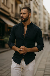 Florent Descartes | Premium Linen Mandarin Collar Shirt for Men