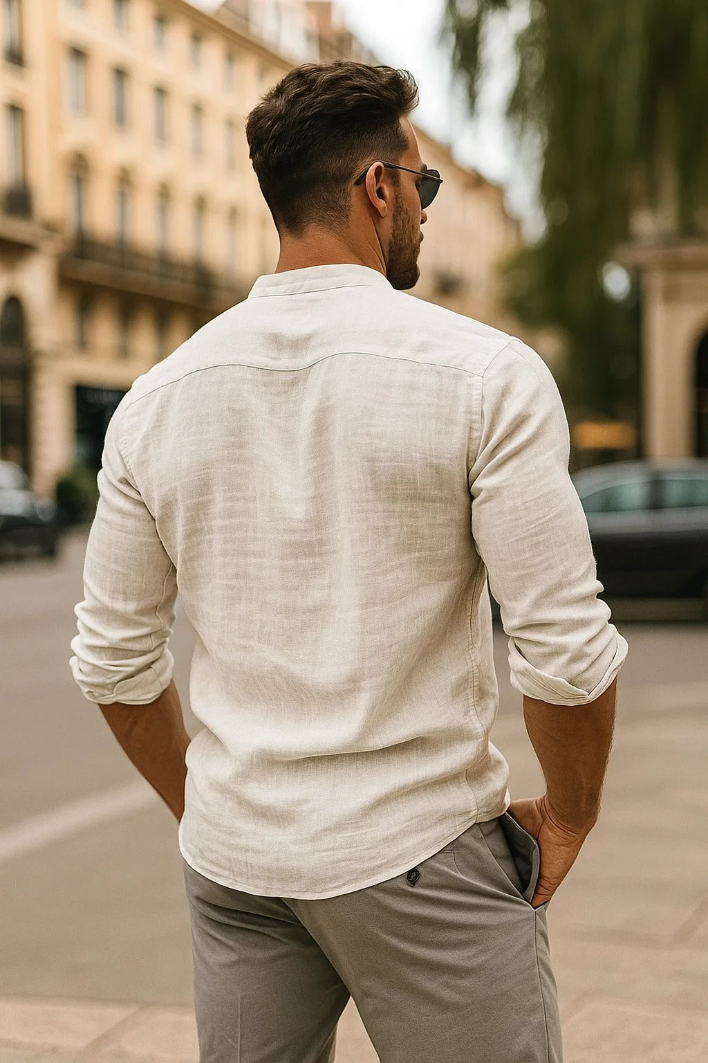 Florent Descartes | Premium Linen Mandarin Collar Shirt for Men